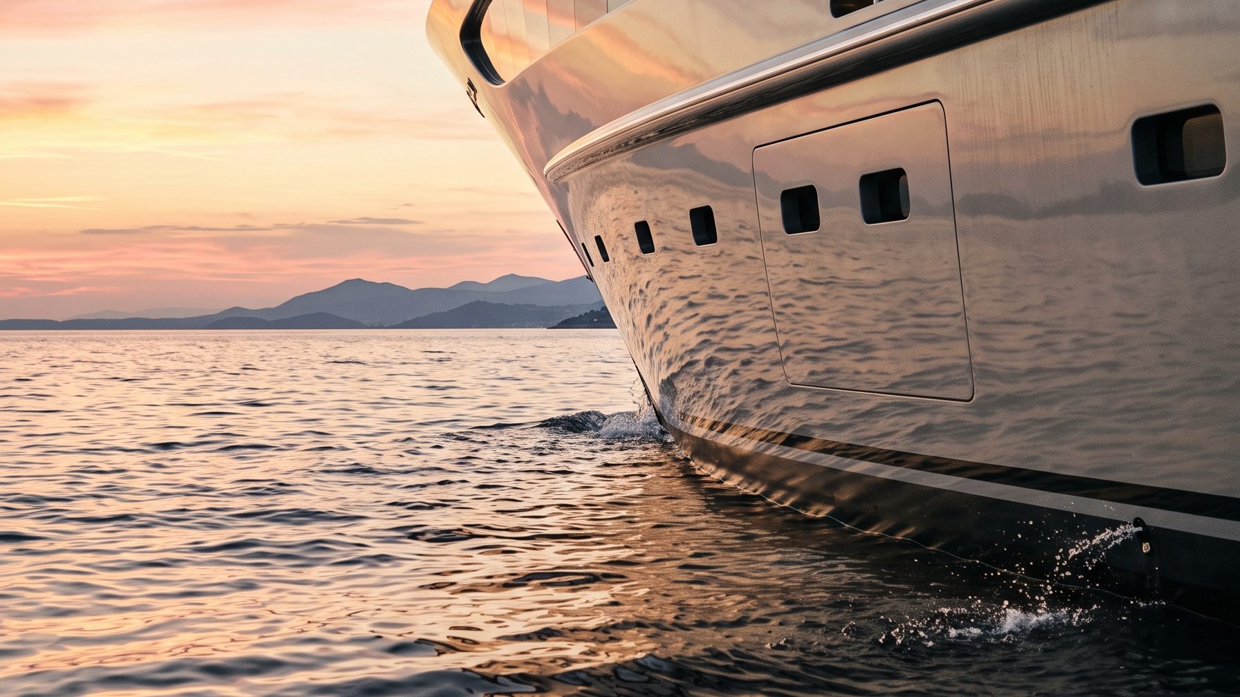 Superyacht on a French Riviera quay in golden evening light