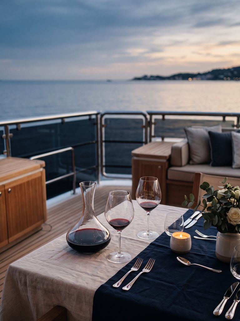 Yacht stern platform at dusk looking out to open water